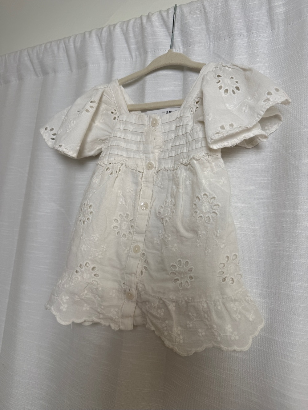 Zara Baby White Eyelet Embroidered Dress Boho Cottagecore | Size 9-12 M - Picture 5 of 12